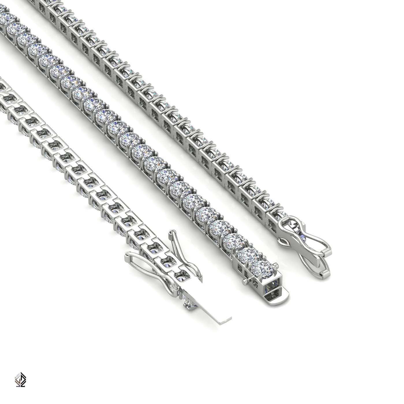18k white gold 2.0mm 4 prong round shape diamond tennis bracelet in square setting