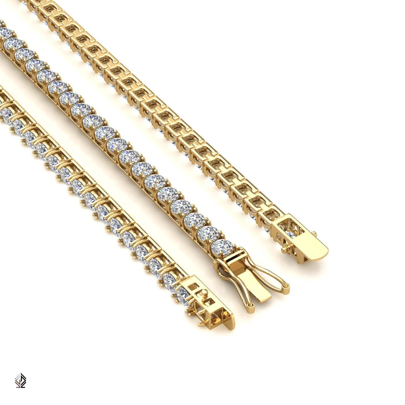 18k yellow gold 2.0mm 4 prong round shape diamond tennis bracelet in square setting