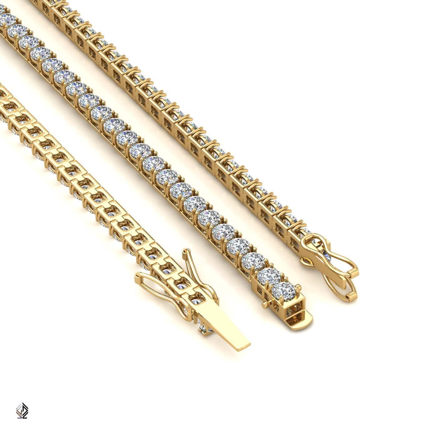 18k yellow gold 2.0mm 4 prong round shape diamond tennis bracelet in square setting