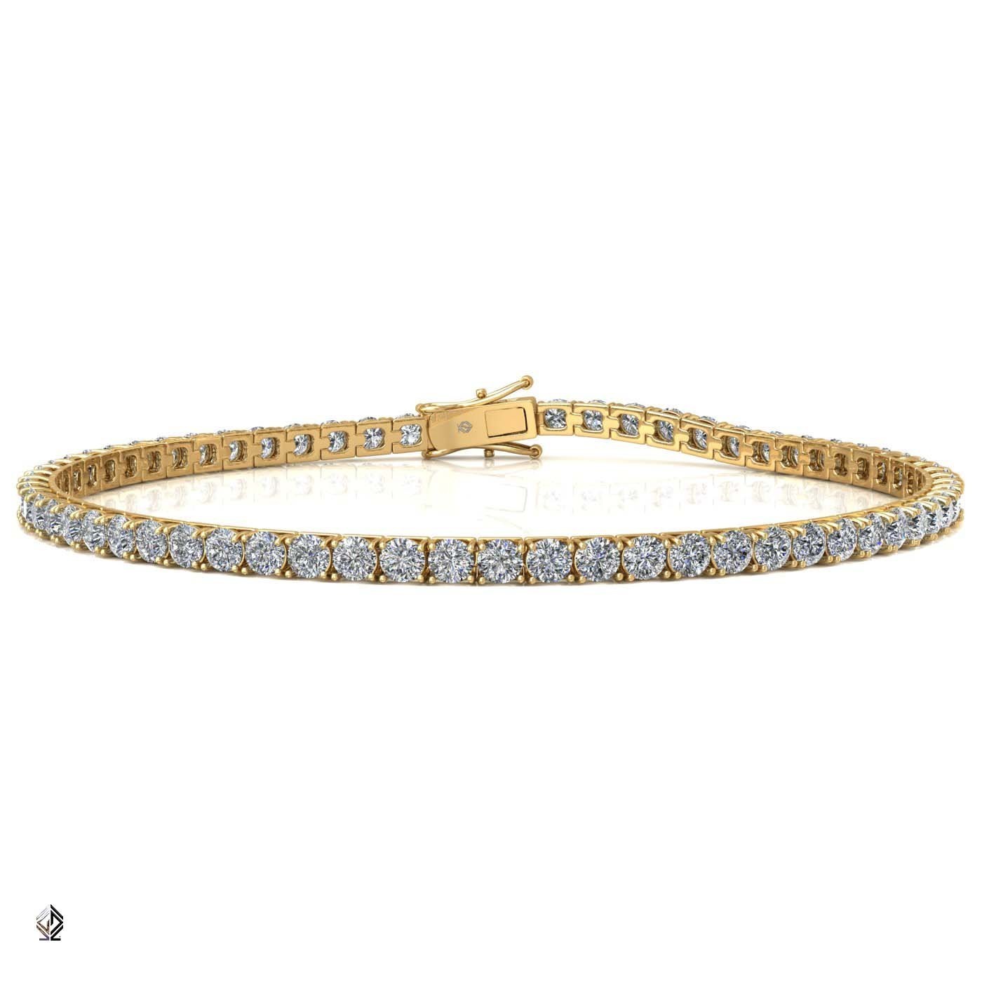 18k yellow gold 2.0mm 4 prong round shape diamond tennis bracelet in square setting