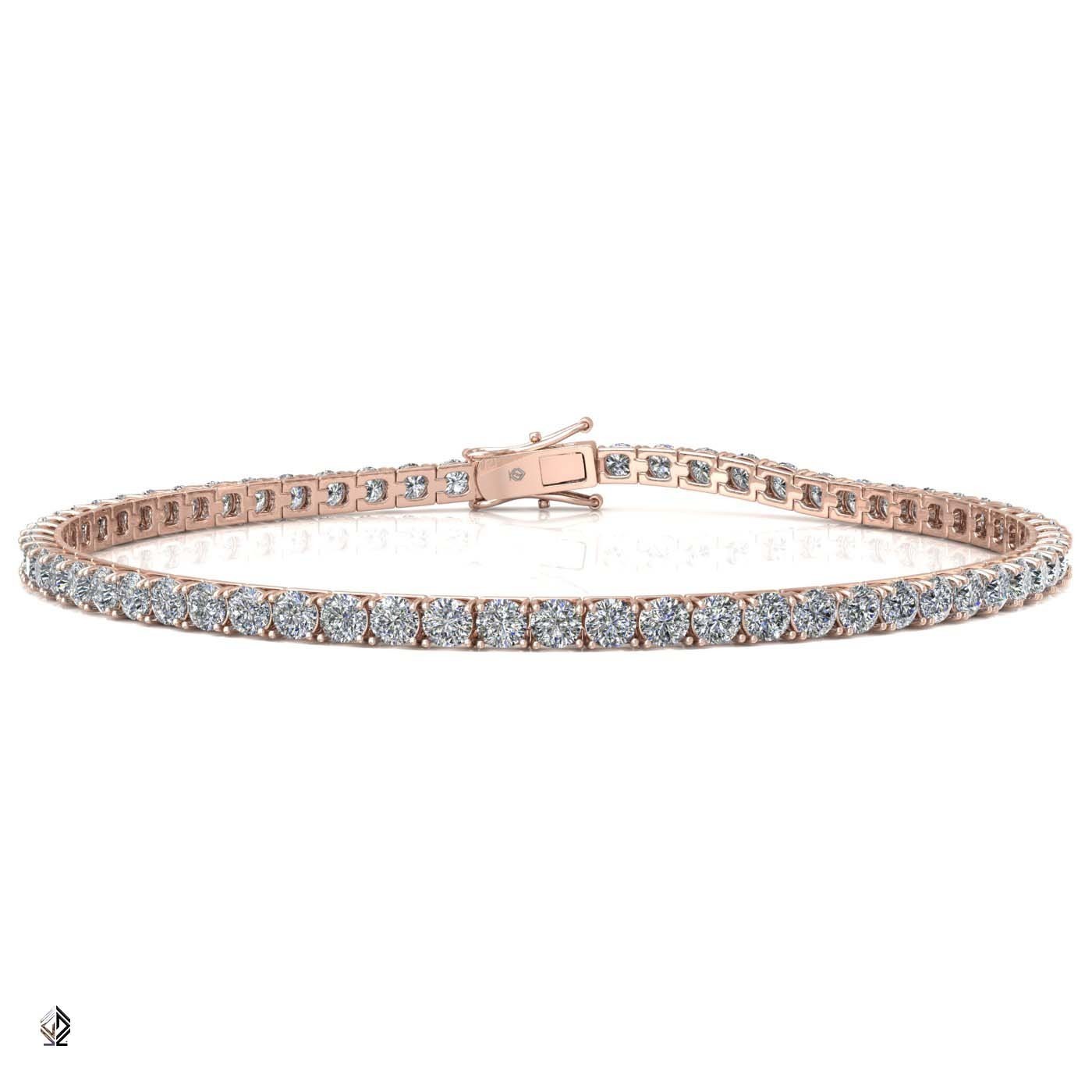18k rose gold 2.0mm 4 prong round shape diamond tennis bracelet in square setting