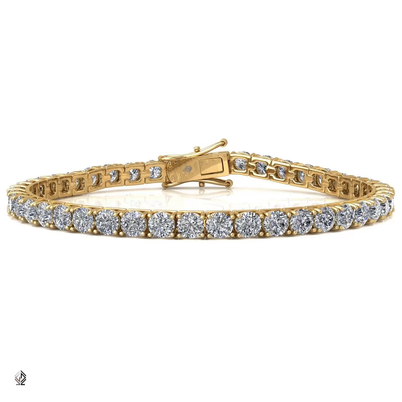 18k yellow gold  1.8mm 4 prong round shape diamond tennis bracelet in square setting Photos & images