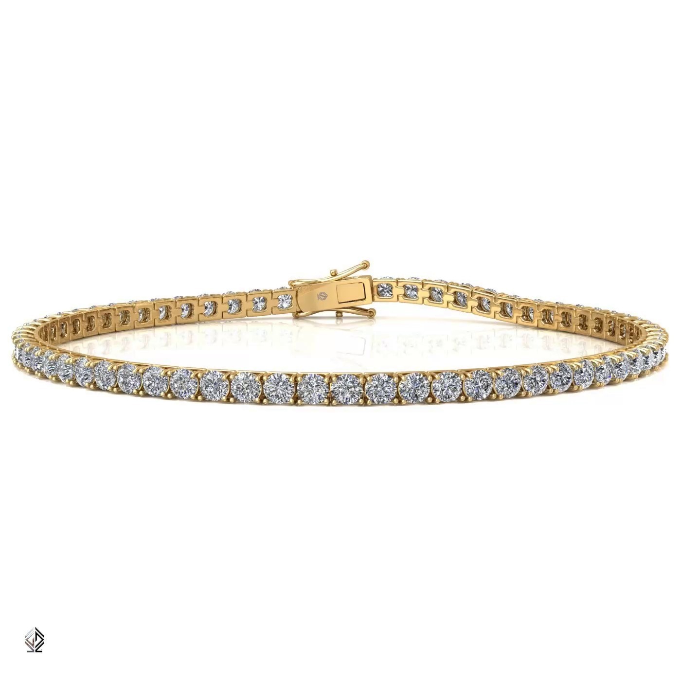 18k yellow gold  1.8mm 4 prong round shape diamond tennis bracelet in square setting Photos & images