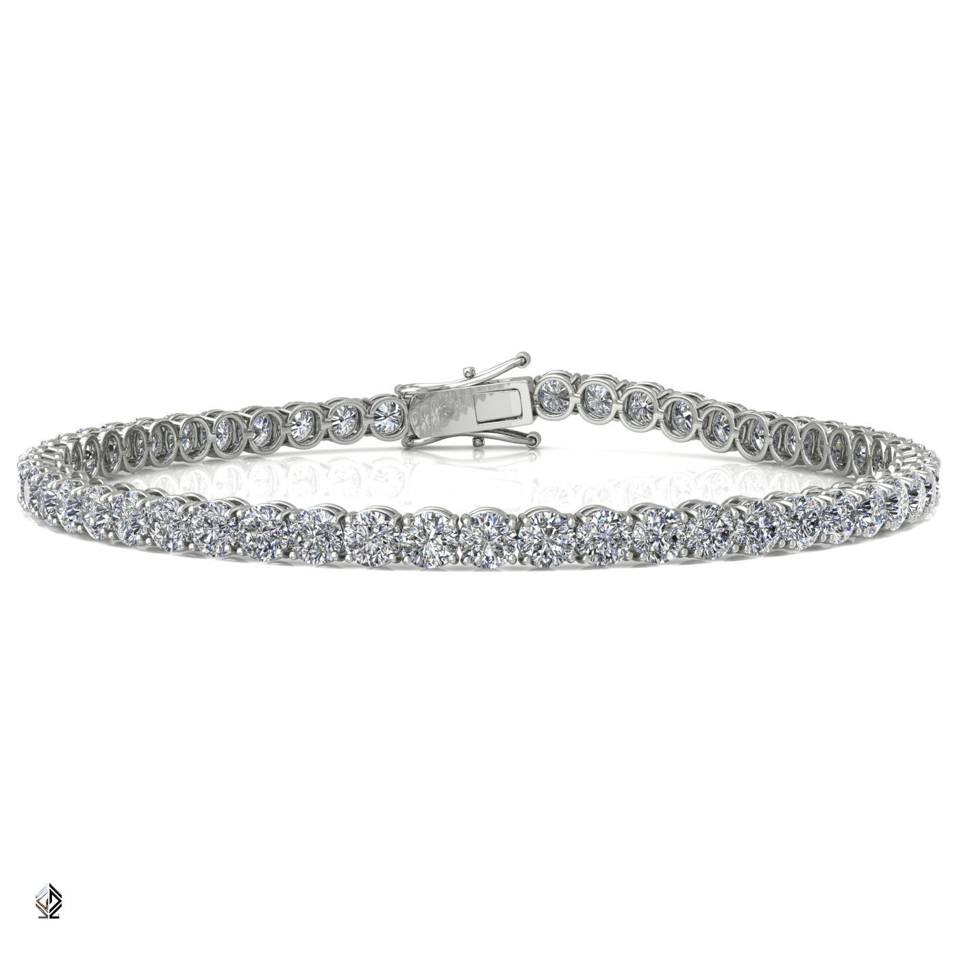 18k white gold  2.6mm 4 prong round shape diamond tennis bracelet in round setting