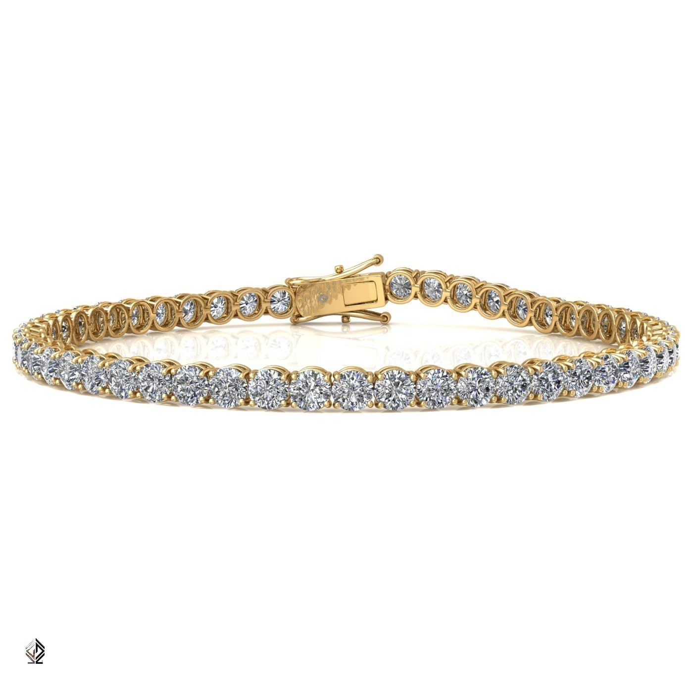 18k yellow gold  2.6mm 4 prong round shape diamond tennis bracelet in round setting