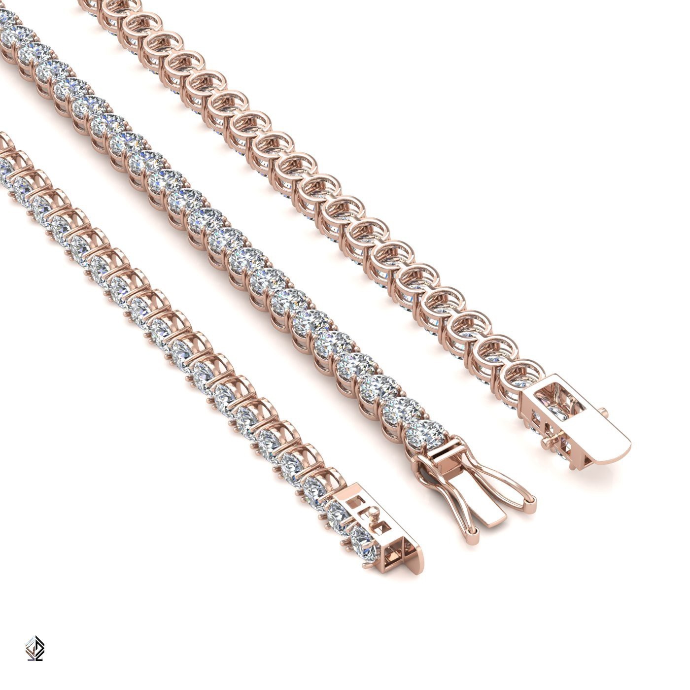 18k rose gold 2.6mm 4 prong round shape diamond tennis bracelet in round setting