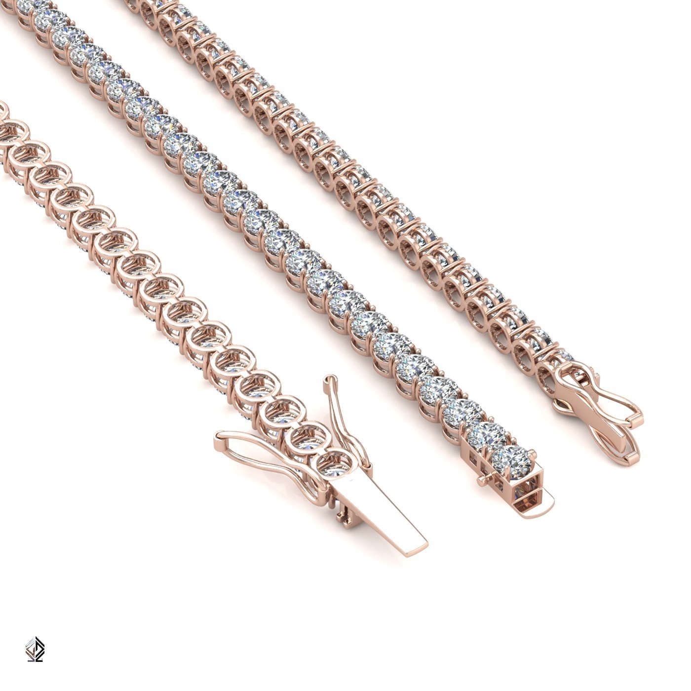 18k rose gold 2.6mm 4 prong round shape diamond tennis bracelet in round setting