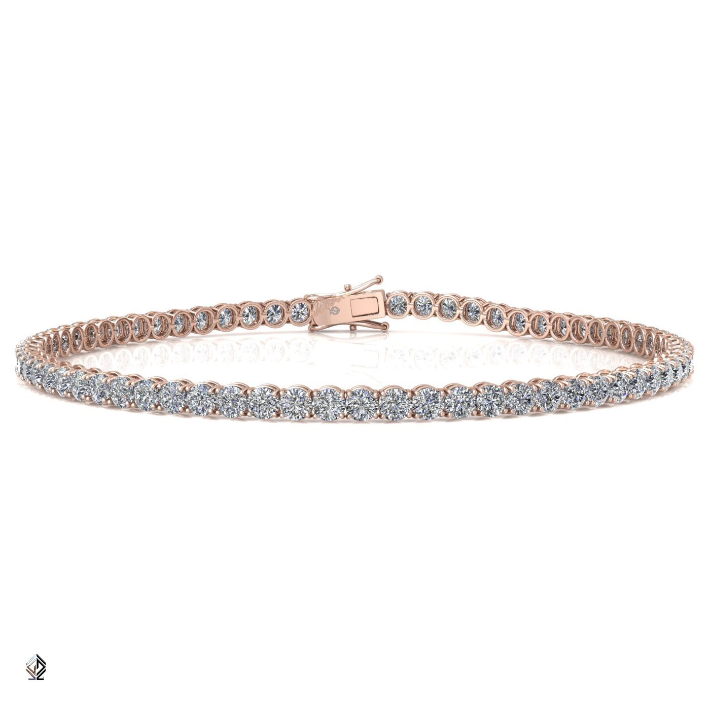 18k rose gold 3.3mm 4 prong round shape diamond tennis bracelet in round setting
