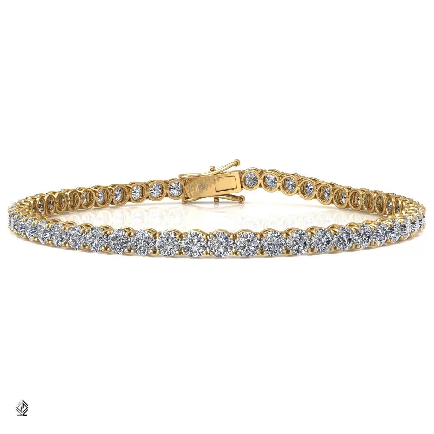 18k yellow gold 3.0mm 4 prong round shape diamond tennis bracelet in square setting Photos & images