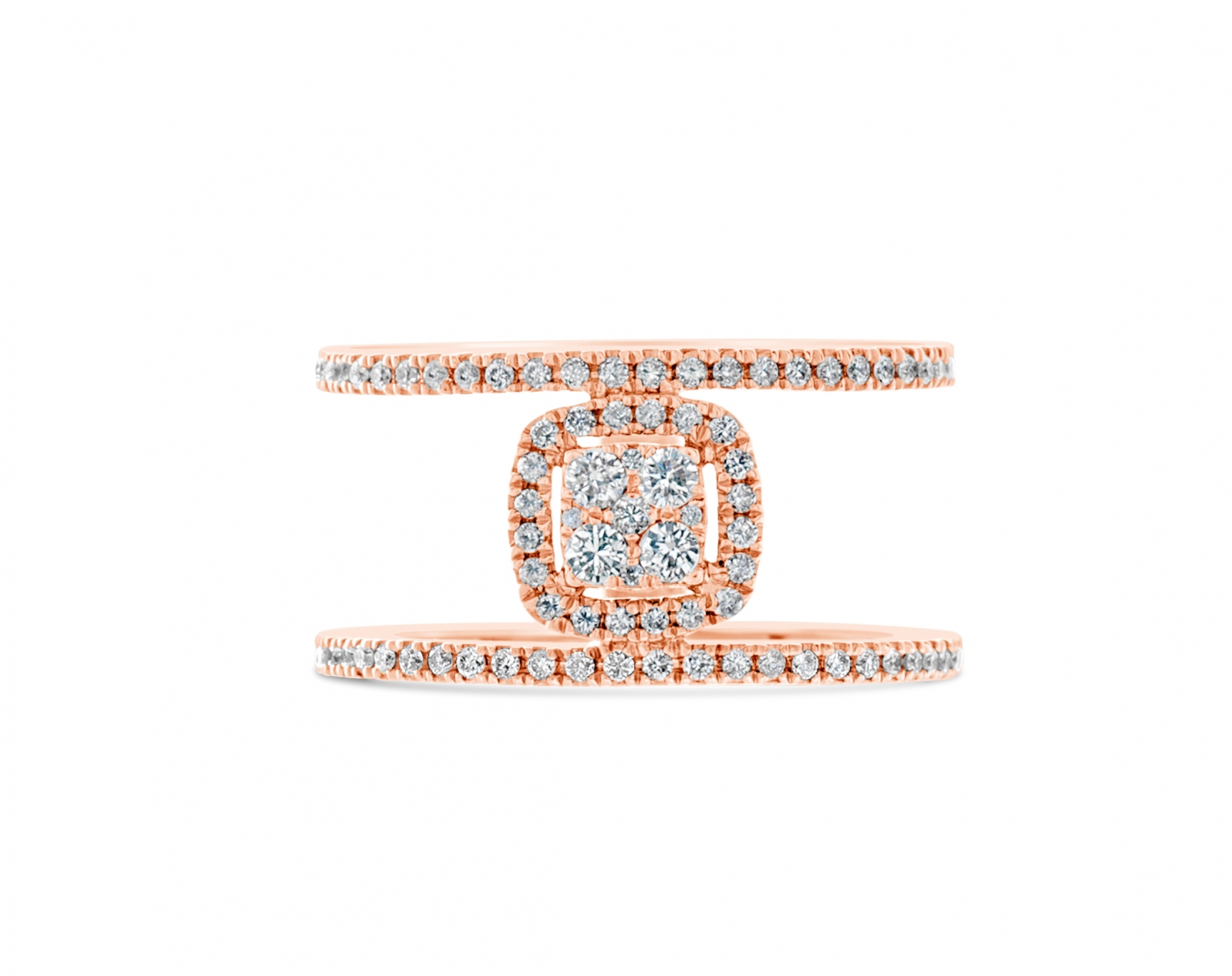 18k rose gold halo illusion set round shaped diamond engagement ring