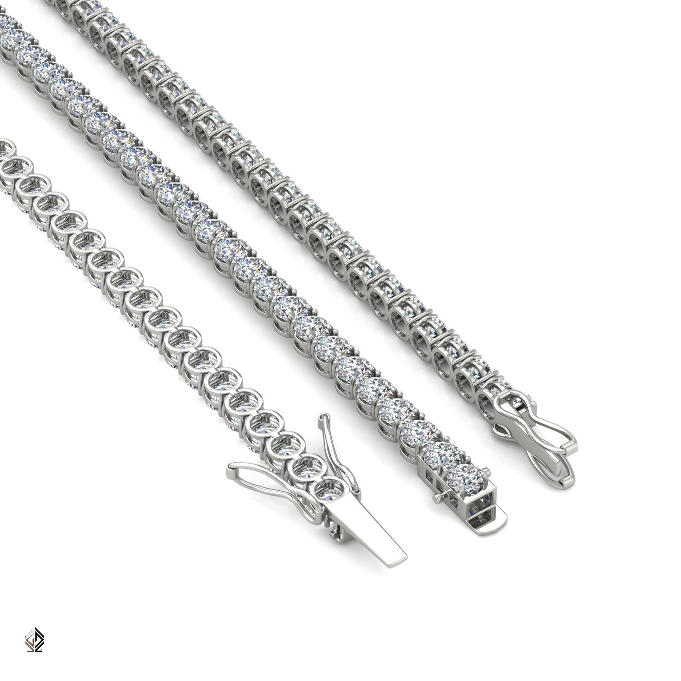 18k white gold 2.4mm 4 prong round shape diamond tennis bracelet in square setting