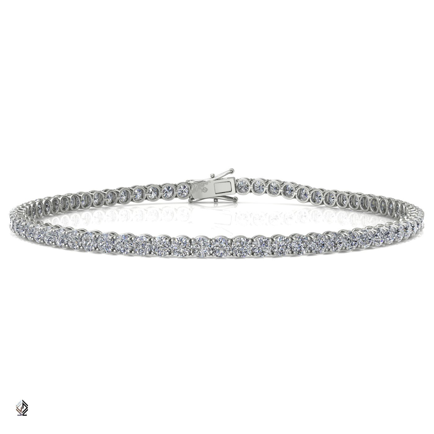 18k white gold 2.4mm 4 prong round shape diamond tennis bracelet in square setting