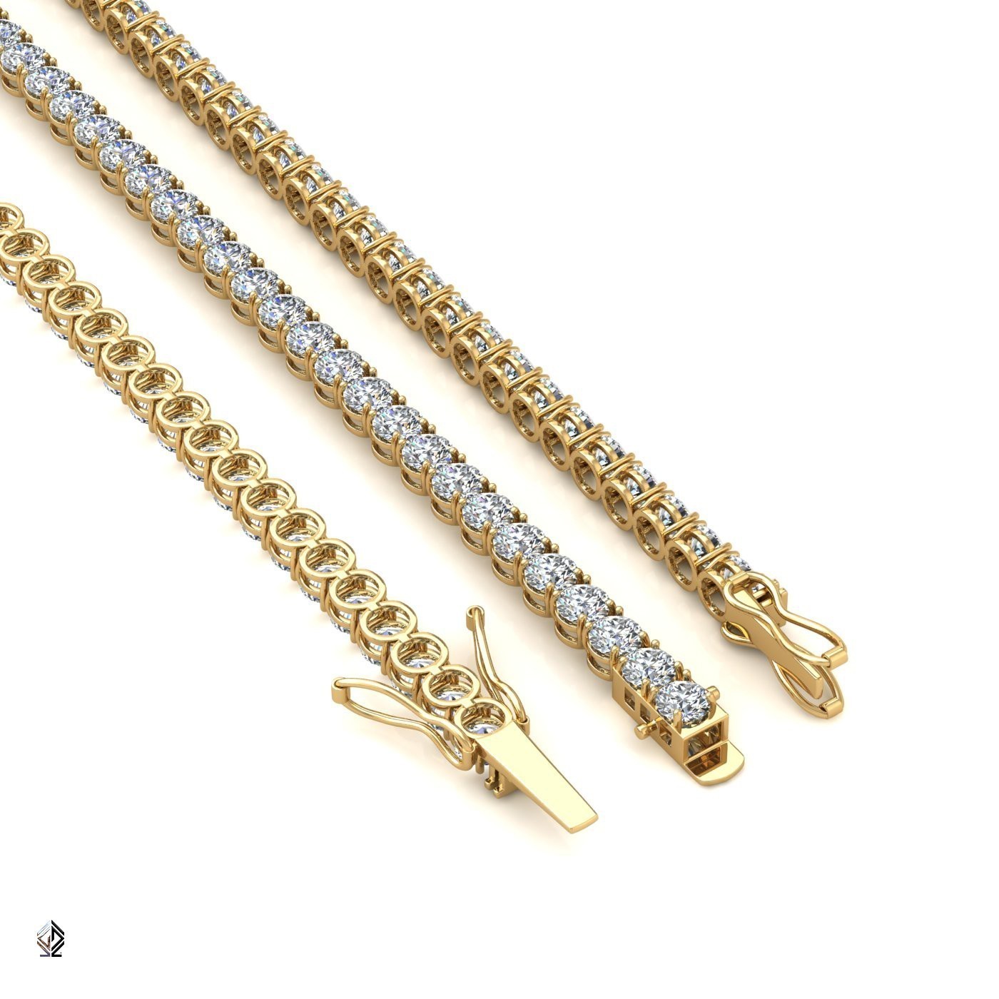 18k yellow gold 2.4mm 4 prong round shape diamond tennis bracelet in square setting