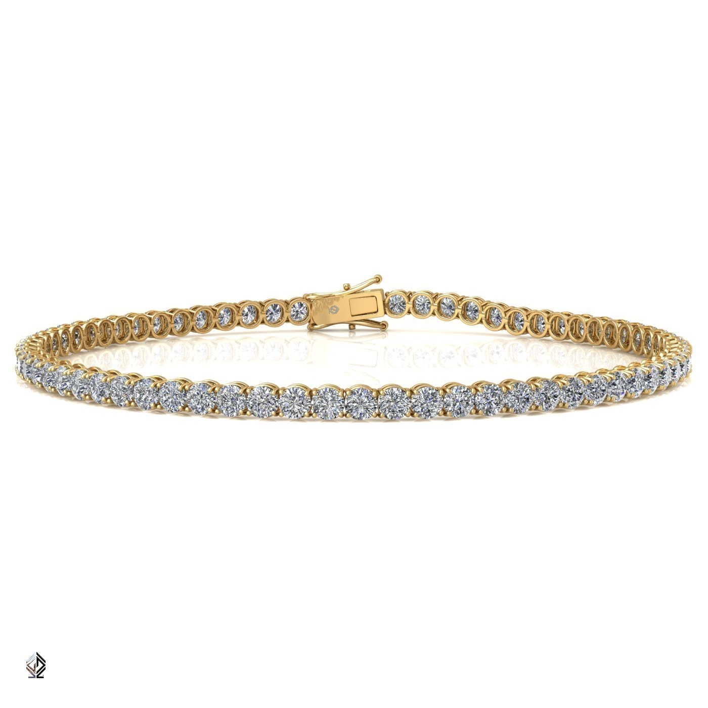 18k yellow gold 2.4mm 4 prong round shape diamond tennis bracelet in square setting