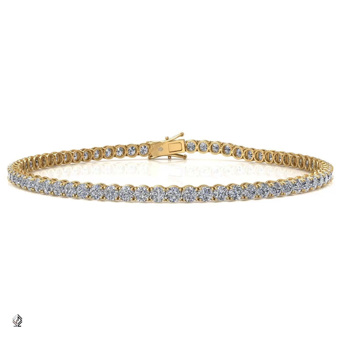 18k yellow gold 3.0mm 4 prong round shape diamond tennis bracelet in square setting Photos & images