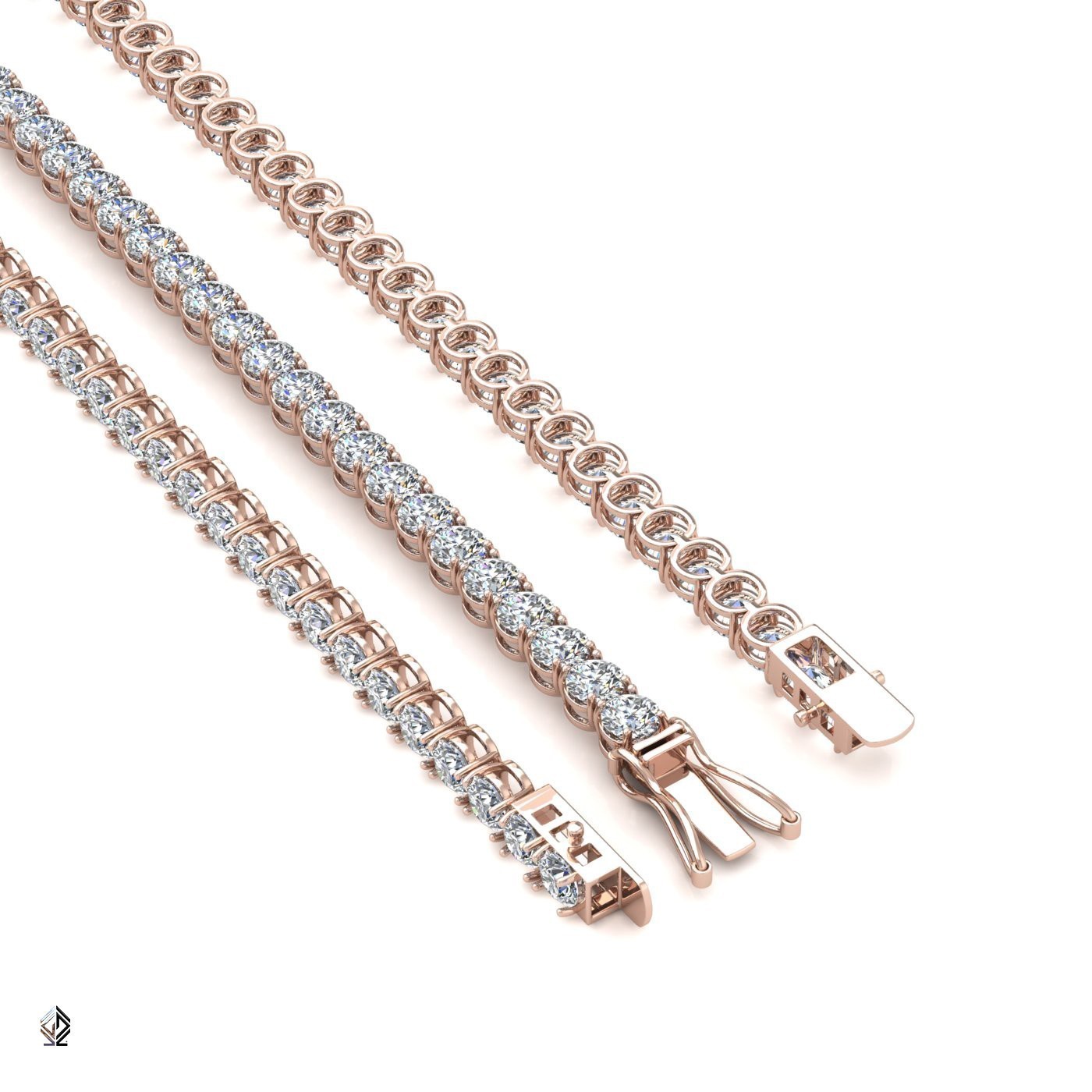 18k rose gold 2.4mm 4 prong round shape diamond tennis bracelet in square setting