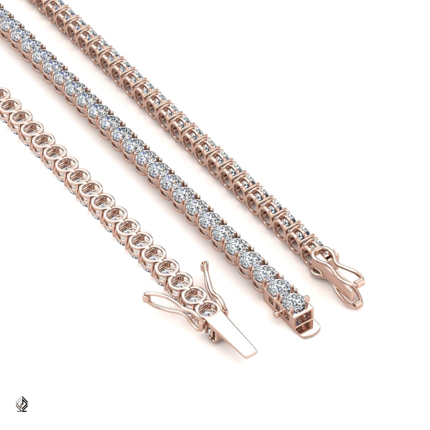 18k rose gold 2.4mm 4 prong round shape diamond tennis bracelet in square setting