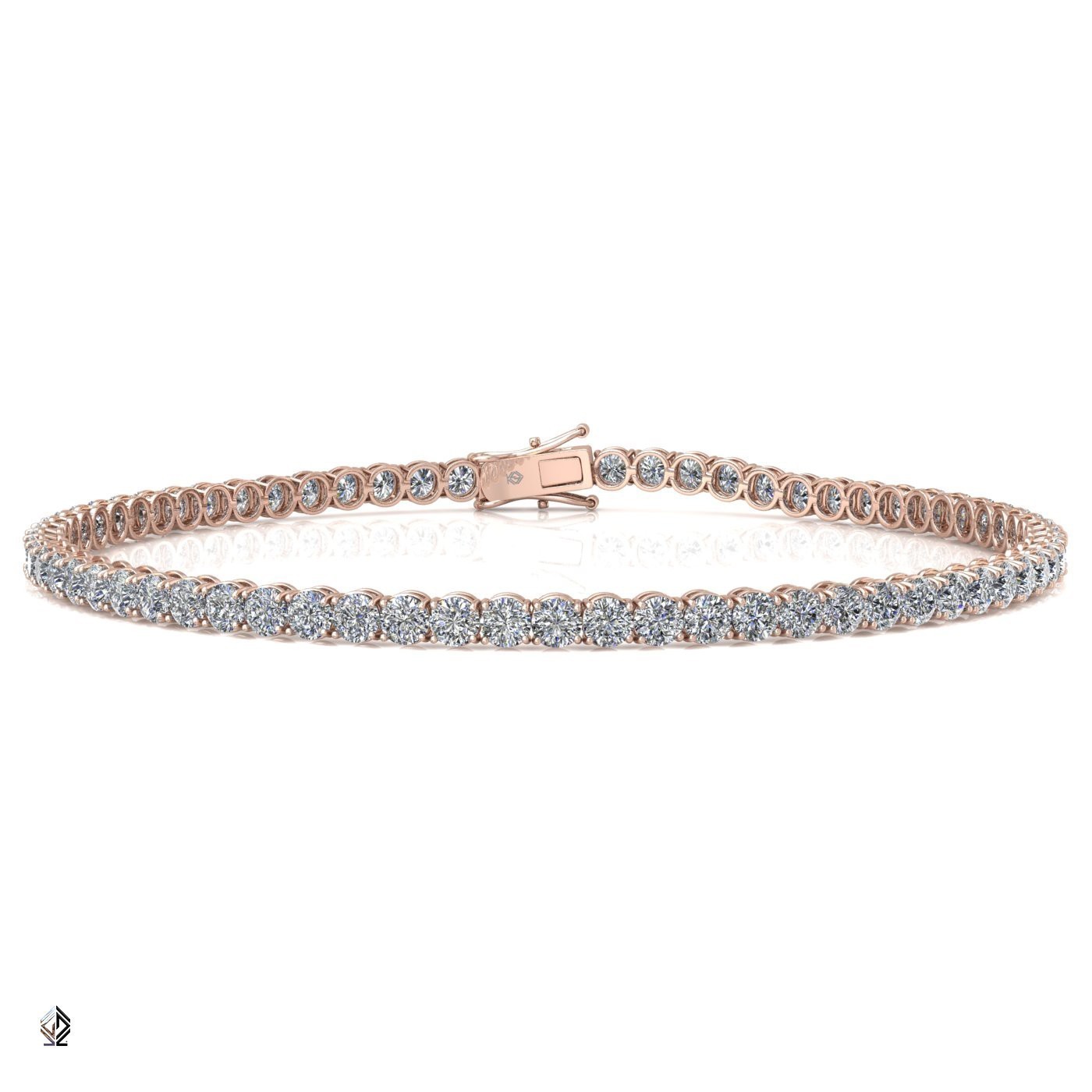 18k rose gold 2.4mm 4 prong round shape diamond tennis bracelet in square setting