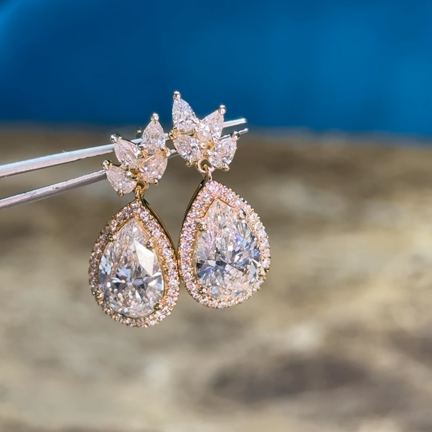 18K Yellow Gold Floral-Inspired Pear Cut Labgrown Diamonds Drop Earrings