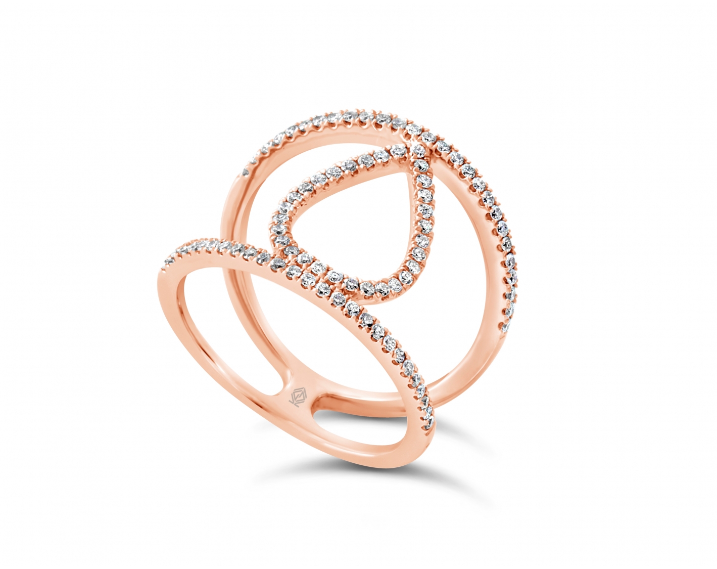 rose gold pear-fashion round shaped diamond ring