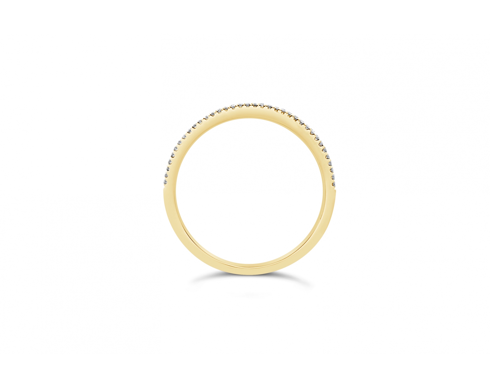 18k yellow gold 3-row half eternity pave set round shaped diamond wedding ring