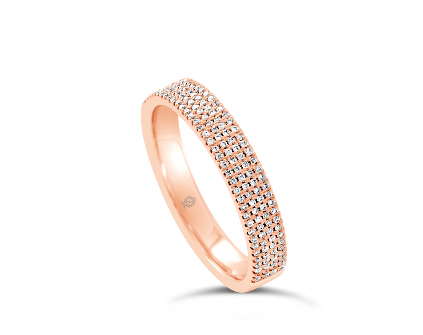 18K ROSE GOLD 4- ROW HALF ETERNITY PAVE SET ROUND SHAPED DIAMOND WEDDING RING