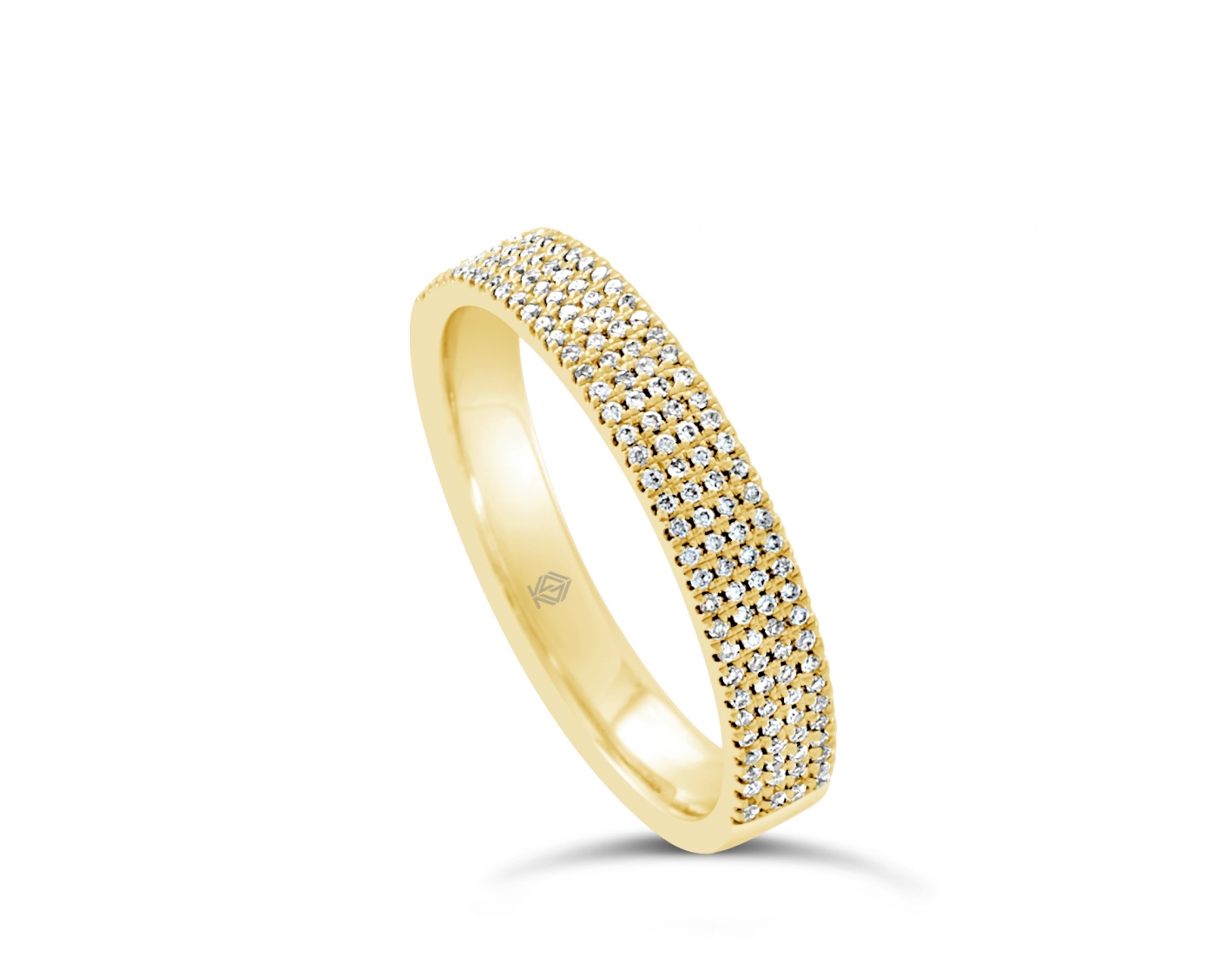 18K YELLOW GOLD 4- ROW HALF ETERNITY PAVE SET ROUND SHAPED DIAMOND WEDDING RING