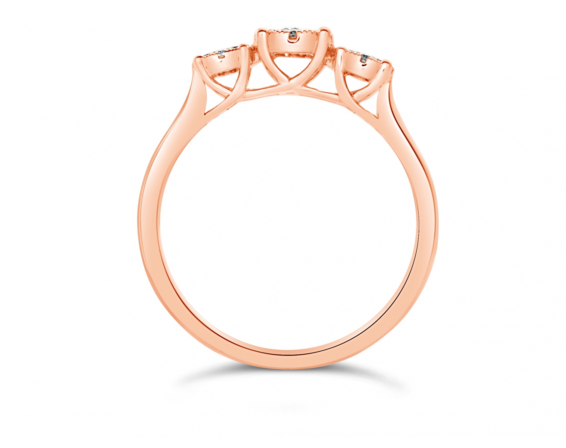18k rose gold trilogy halo illusion set engagement ring