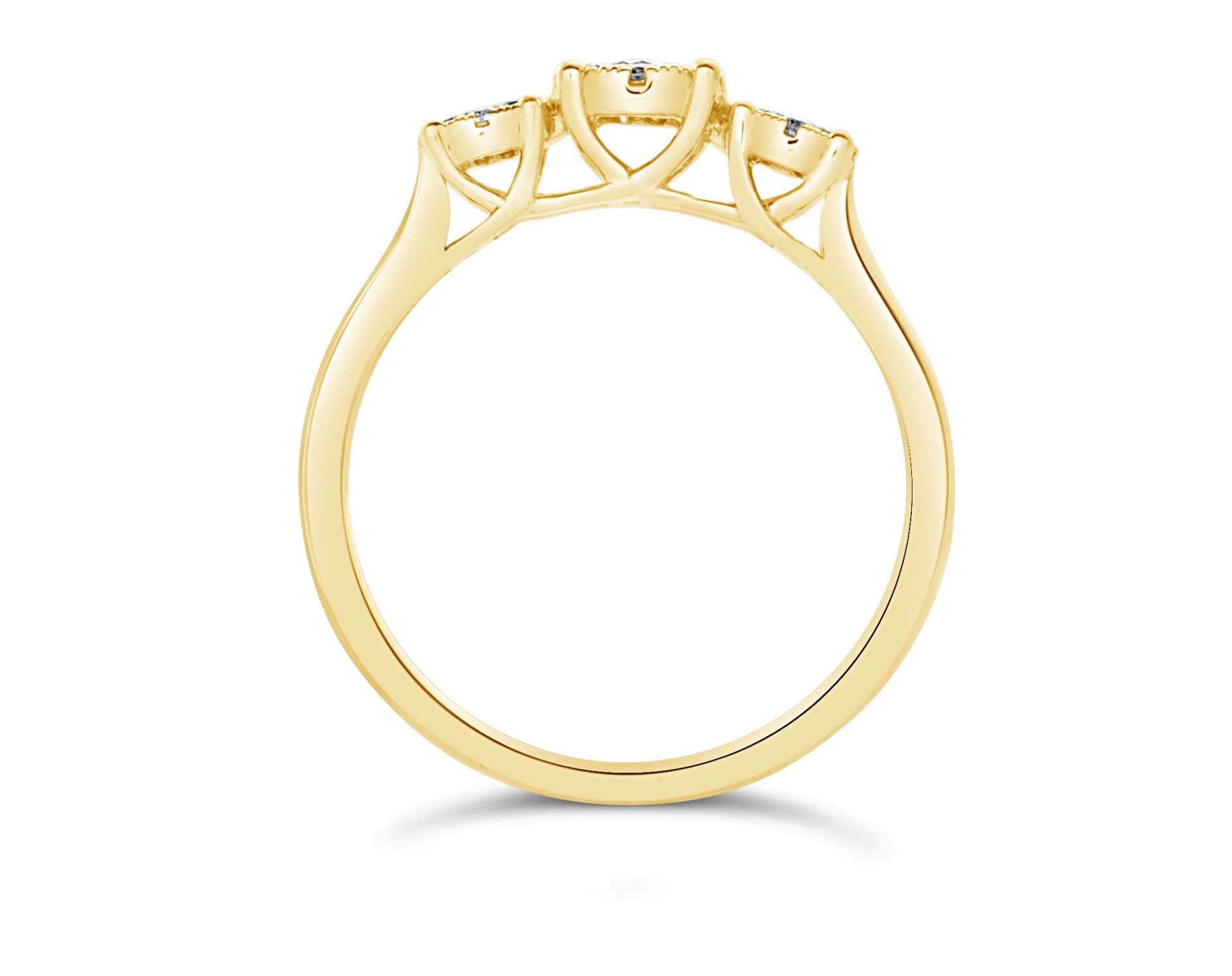 18k yellow gold trilogy halo illusion set engagement ring
