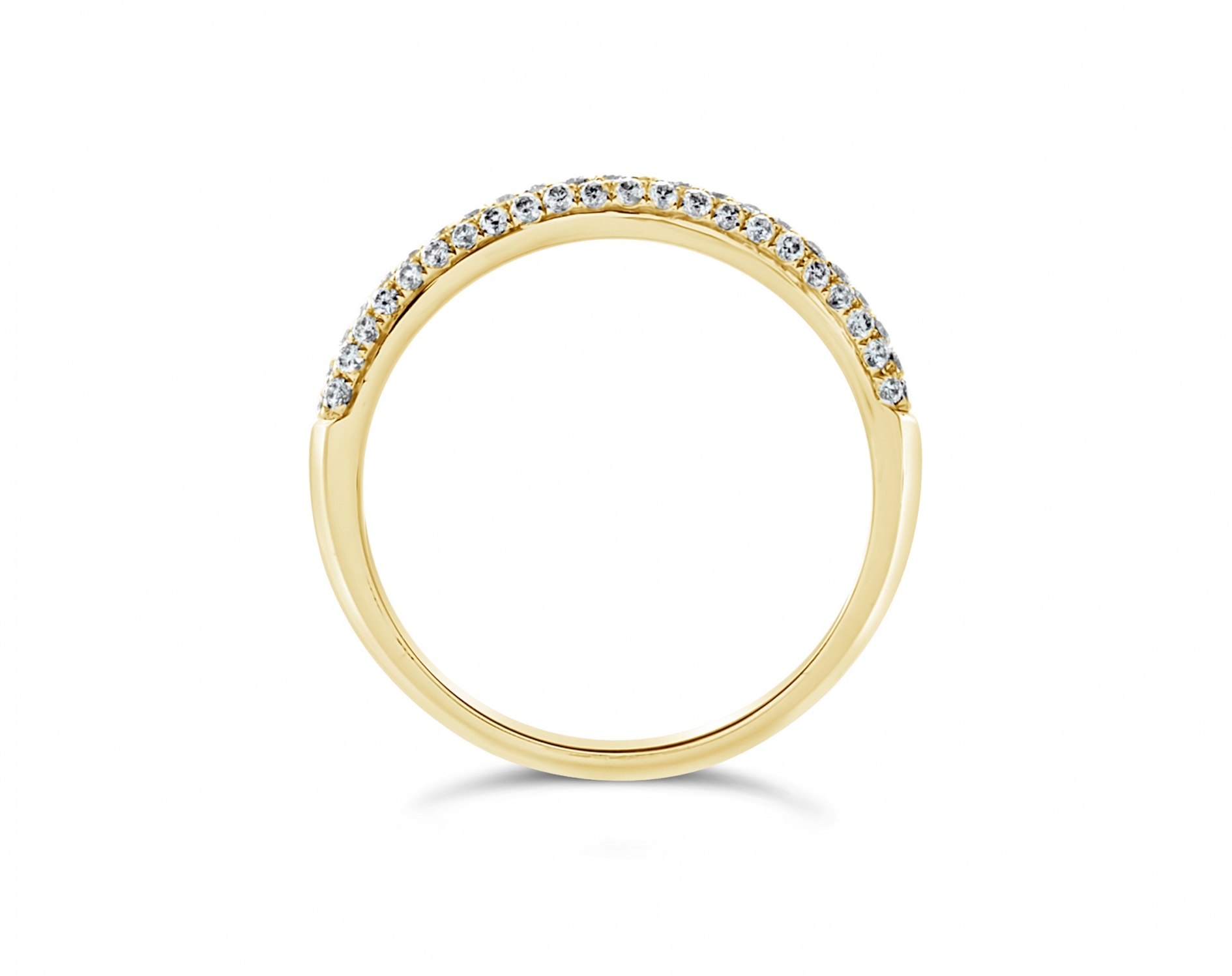 18k yellow gold 3-row bombay half eternity round shaped diamond wedding ring