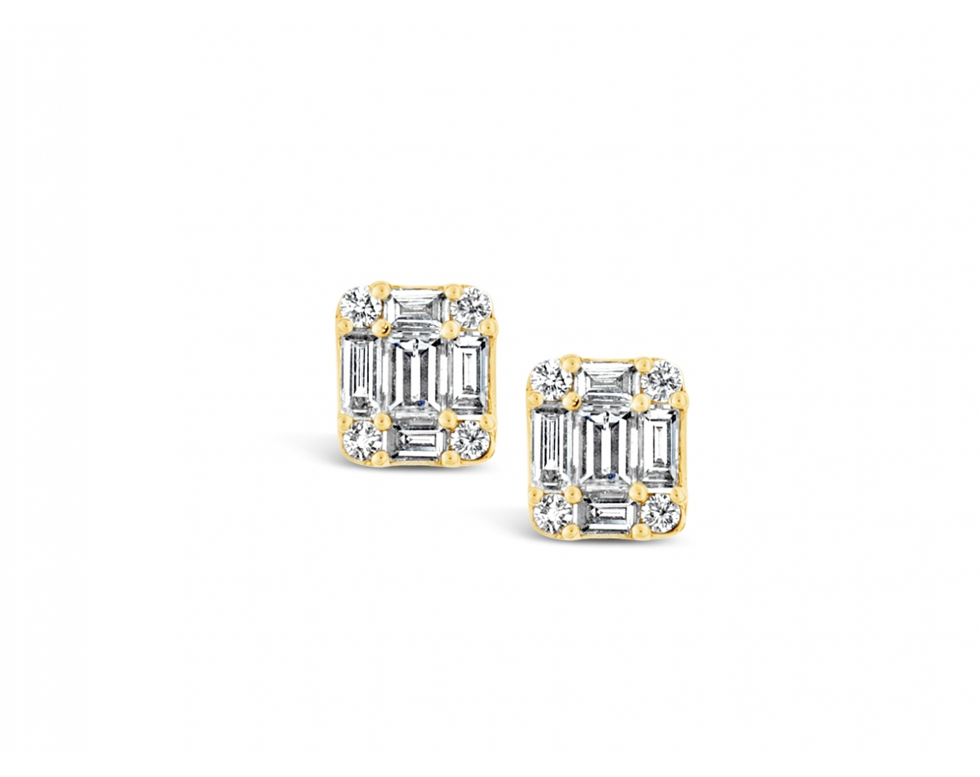 18k white gold emerald shaped illusion set earrings Photos & images