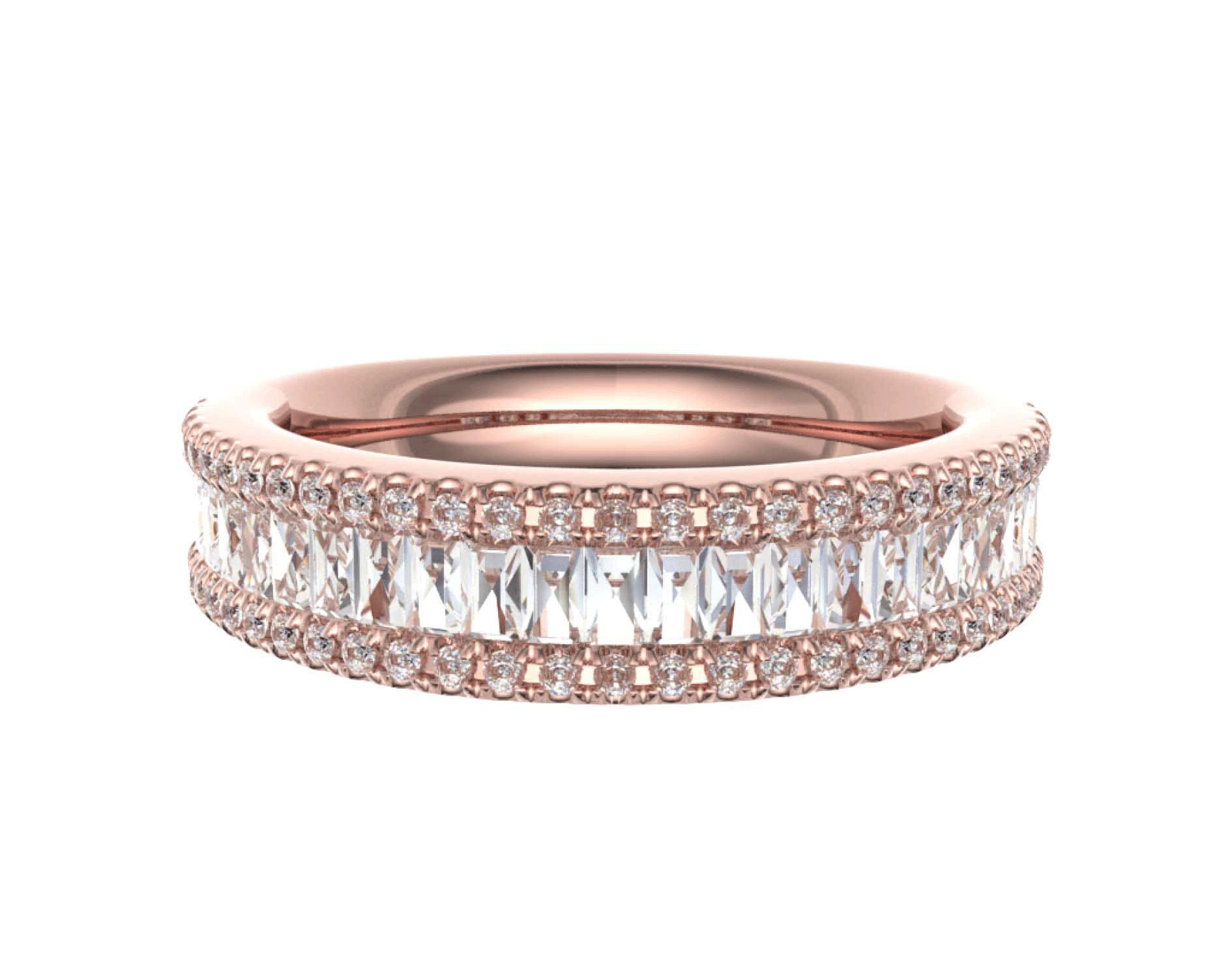 18k rose gold multirow round & baguette diamond ring
