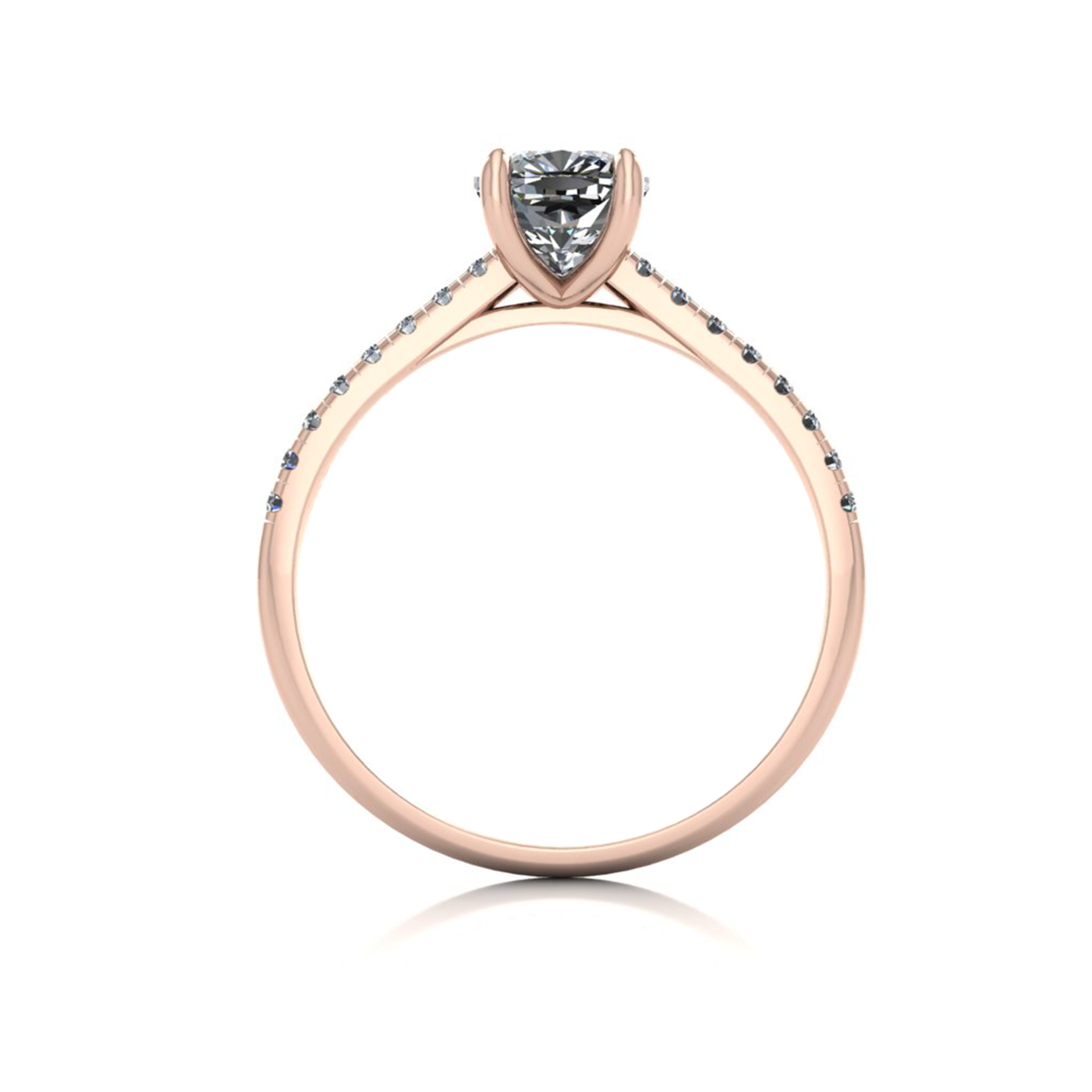 18K ROSE GOLD 4 PRONGS CUSHION CUT DIAMOND ENGAGEMENT RING WITH WHISPER THIN PAVÉ SET BAND