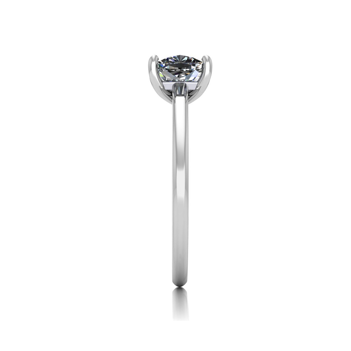 18K WHITE GOLD 4 PRONGS SOLITAIRE CUSHION CUT DIAMOND ENGAGEMENT RING WITH WHISPER THIN BAND