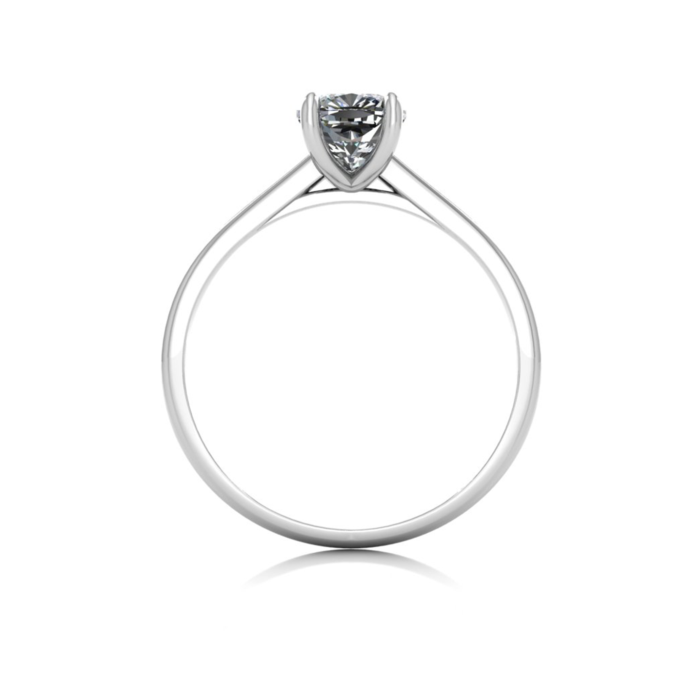 18K WHITE GOLD 4 PRONGS SOLITAIRE CUSHION CUT DIAMOND ENGAGEMENT RING WITH WHISPER THIN BAND