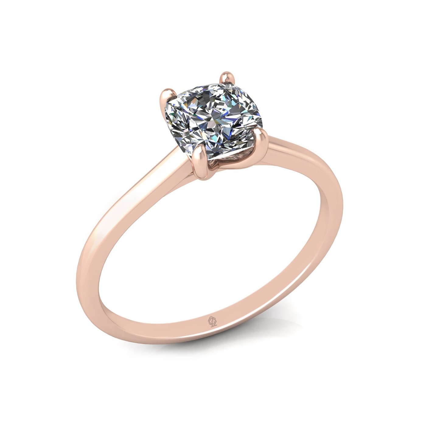 18K ROSE GOLD 4 PRONGS SOLITAIRE CUSHION CUT DIAMOND ENGAGEMENT RING WITH WHISPER THIN BAND