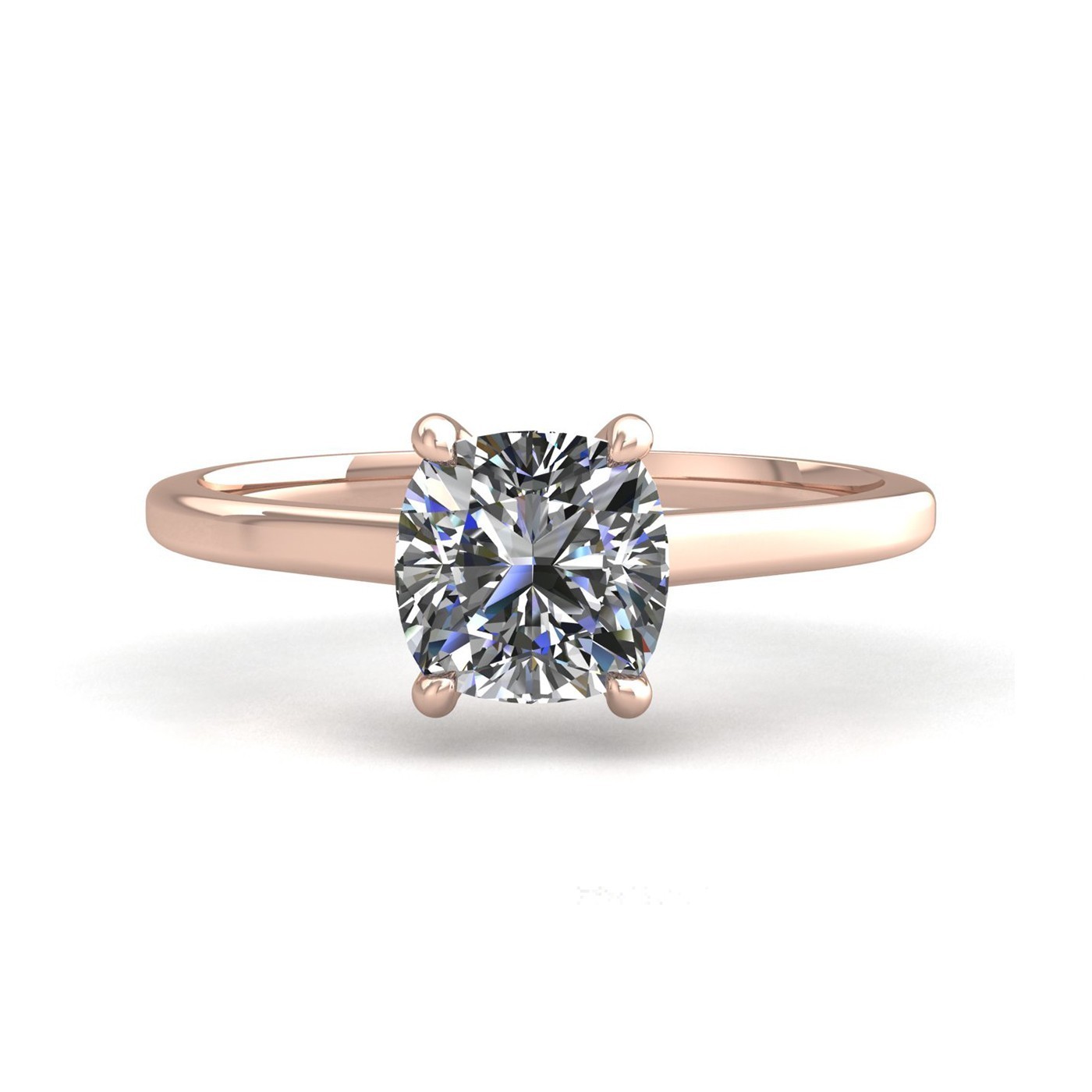 18K ROSE GOLD 4 PRONGS SOLITAIRE CUSHION CUT DIAMOND ENGAGEMENT RING WITH WHISPER THIN BAND