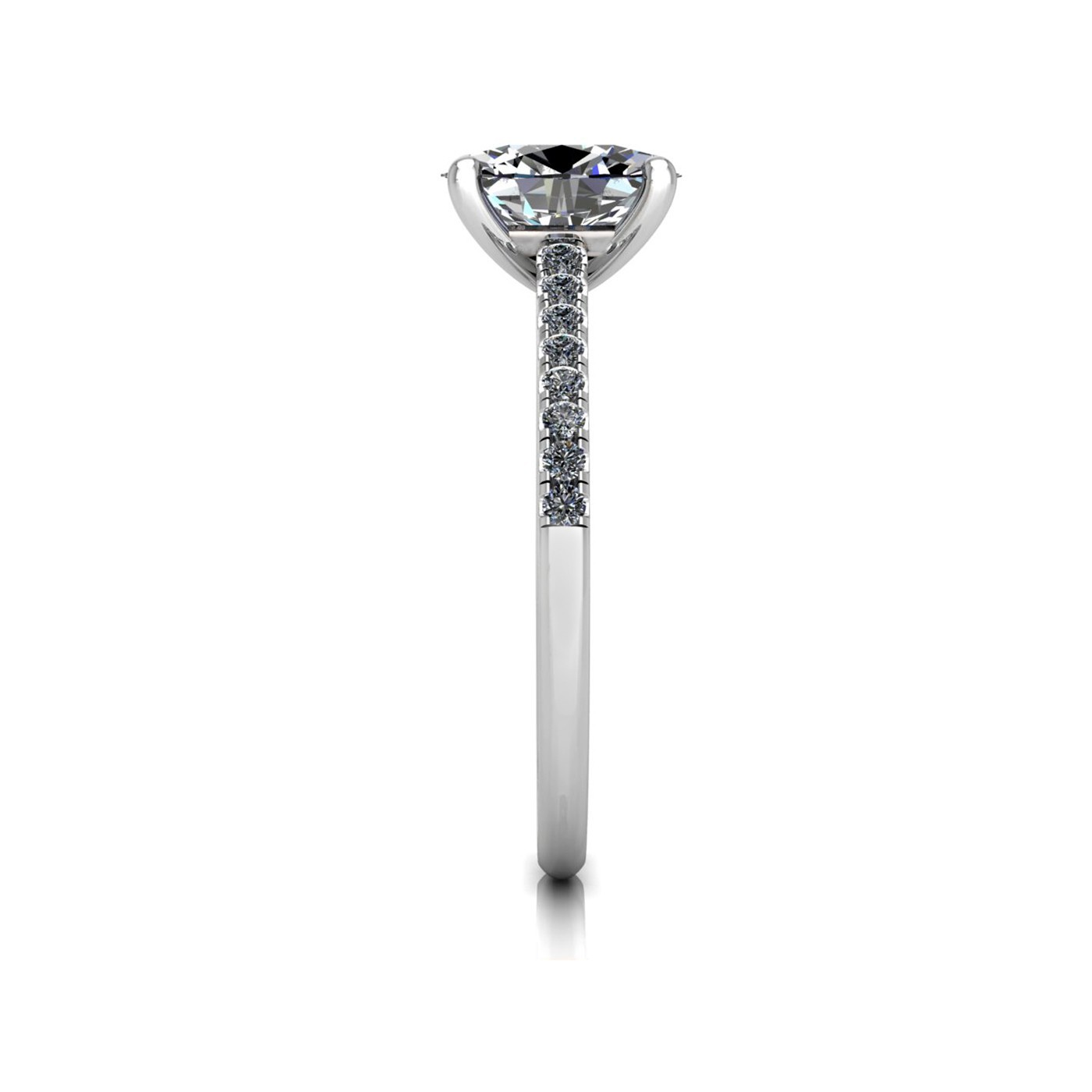 18K WHITE GOLD 4 PRONGS OVAL CUT DIAMOND ENGAGEMENT RING WITH WHISPER THIN PAVÉ SET BAND