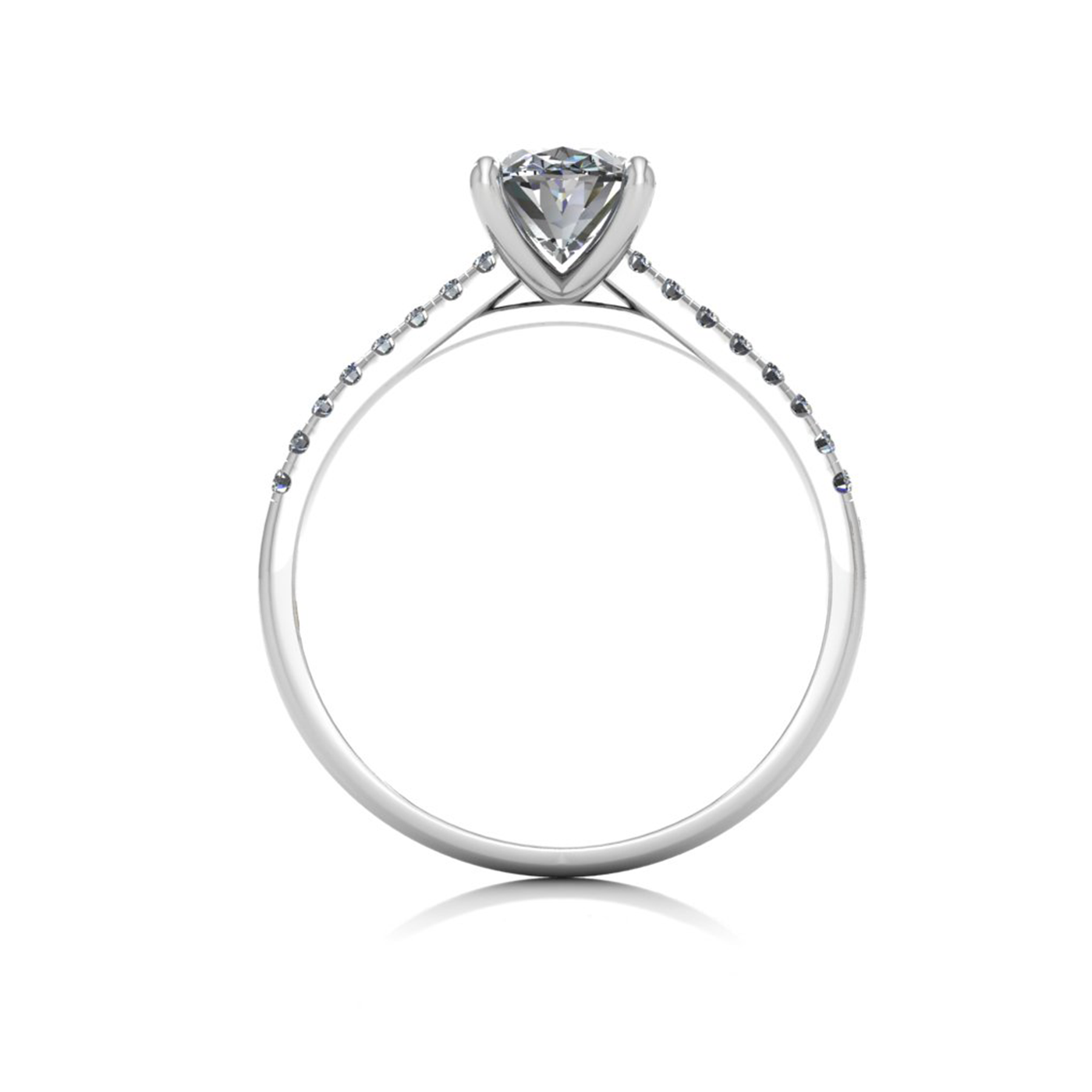18K WHITE GOLD 4 PRONGS OVAL CUT DIAMOND ENGAGEMENT RING WITH WHISPER THIN PAVÉ SET BAND