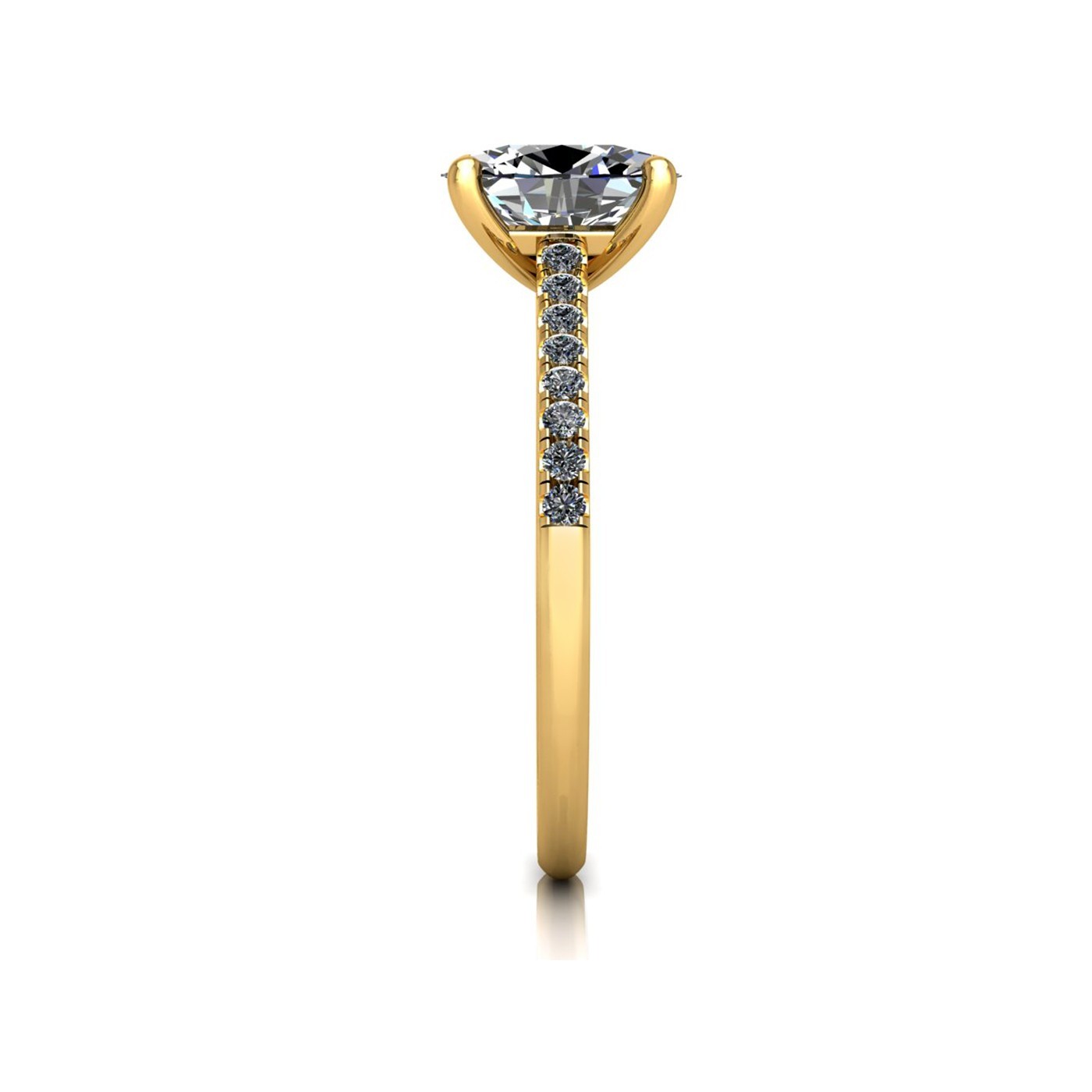 18K YELLOW GOLD 4 PRONGS OVAL CUT DIAMOND ENGAGEMENT RING WITH WHISPER THIN PAVÉ SET BAND