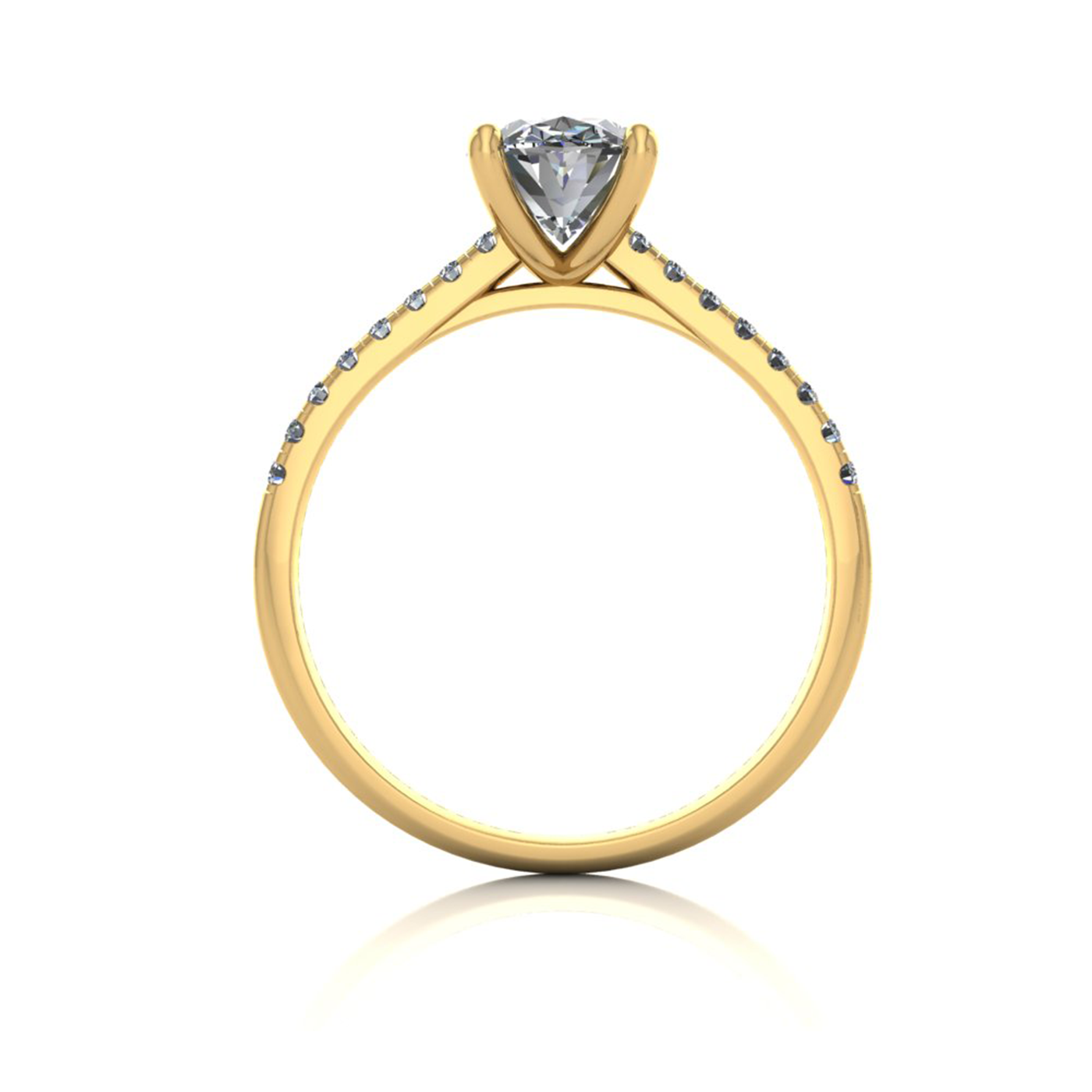 18K YELLOW GOLD 4 PRONGS OVAL CUT DIAMOND ENGAGEMENT RING WITH WHISPER THIN PAVÉ SET BAND