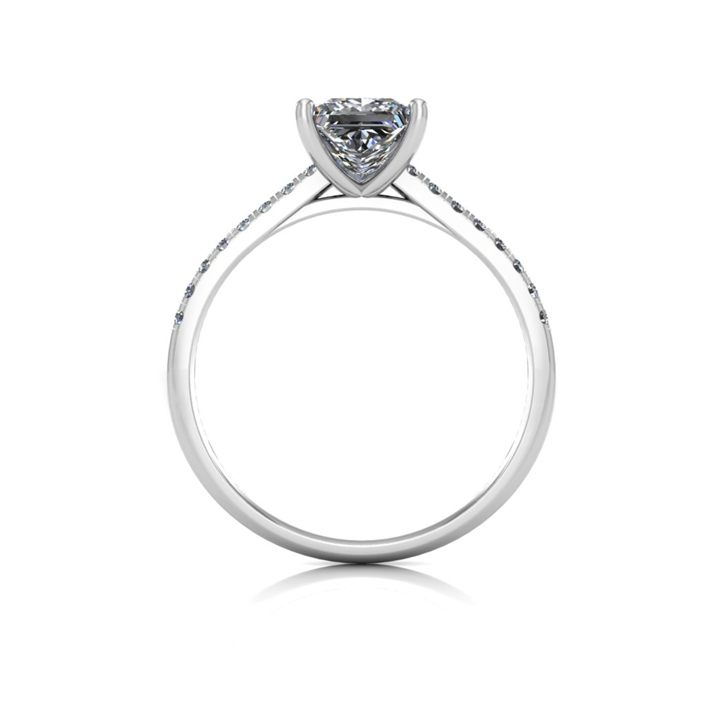 18K WHITE GOLD 4 PRONGS PRINCESS CUT DIAMOND ENGAGEMENT RING WITH WHISPER THIN PAVÉ SET BAND