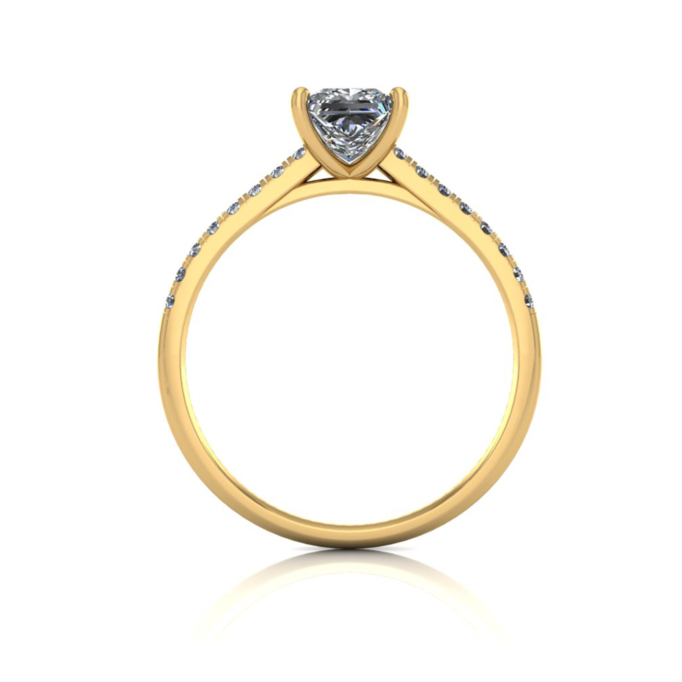 18K YELLOW GOLD 4 PRONGS PRINCESS CUT DIAMOND ENGAGEMENT RING WITH WHISPER THIN PAVÉ SET BAND