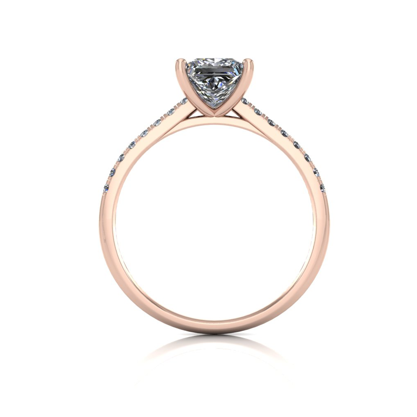 18K ROSE GOLD 4 PRONGS PRINCESS CUT DIAMOND ENGAGEMENT RING WITH WHISPER THIN PAVÉ SET BAND