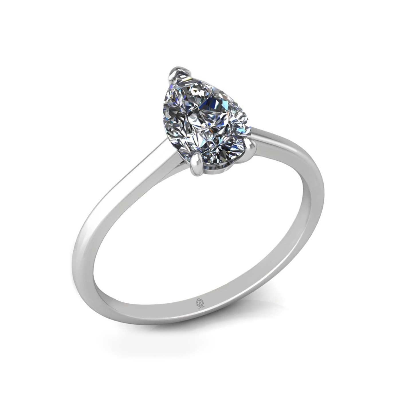 18K WHITE GOLD 3 PRONGS SOLITAIRE PEAR CUT DIAMOND ENGAGEMENT RING WITH WHISPER THIN BAND