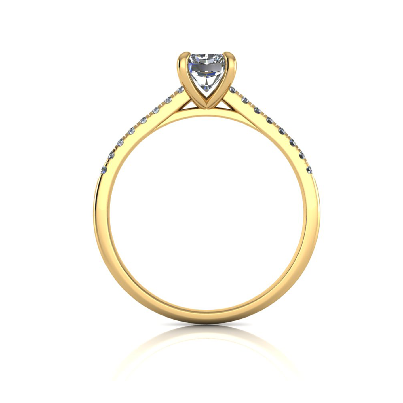 18K YELLOW GOLD 4 PRONGS RADIANT CUT DIAMOND ENGAGEMENT RING WITH WHISPER THIN PAVÉ SET BAND