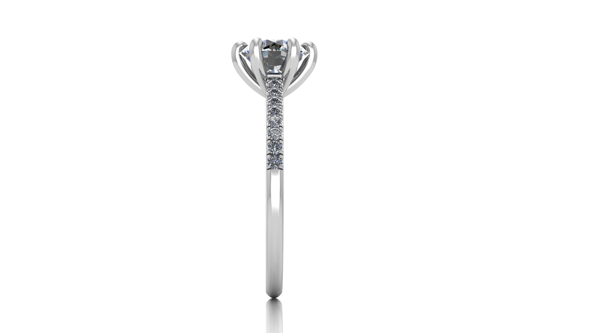 18K WHITE GOLD 6 PRONGS ROUND CUT DIAMOND ENGAGEMENT RING WITH WHISPER THIN PAVÉ SET BAND