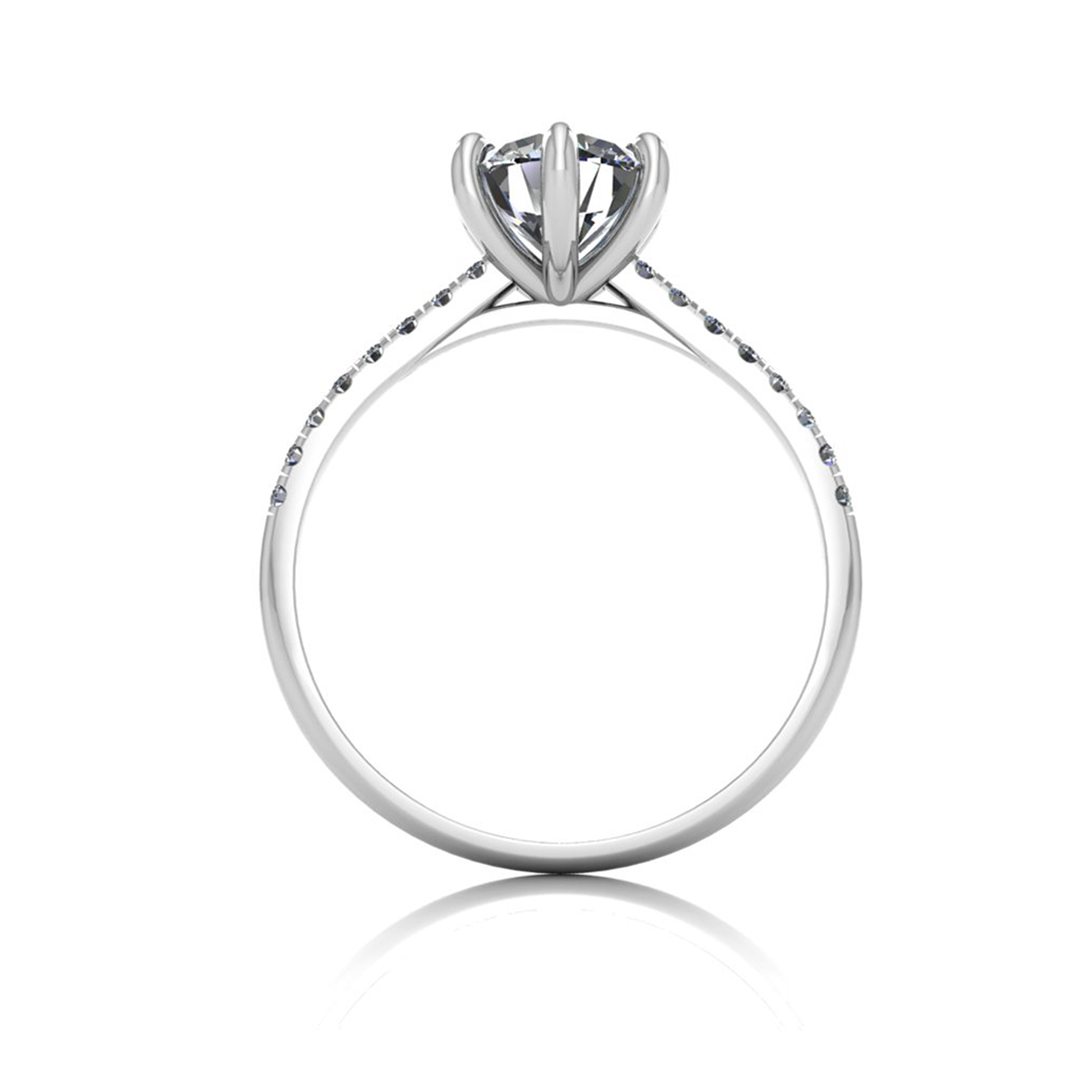 18K WHITE GOLD 6 PRONGS ROUND CUT DIAMOND ENGAGEMENT RING WITH WHISPER THIN PAVÉ SET BAND