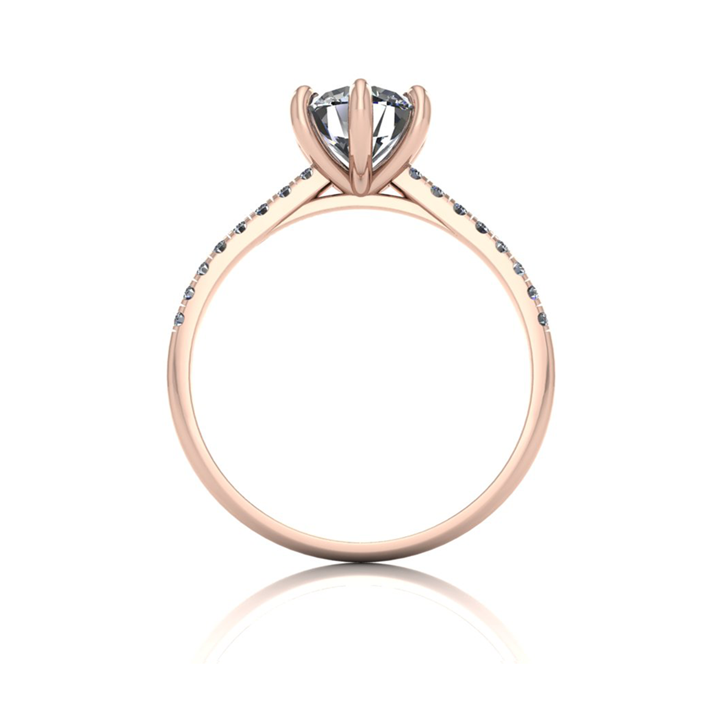 18K ROSE GOLD 6 PRONGS ROUND CUT DIAMOND ENGAGEMENT RING WITH WHISPER THIN PAVÉ SET BAND