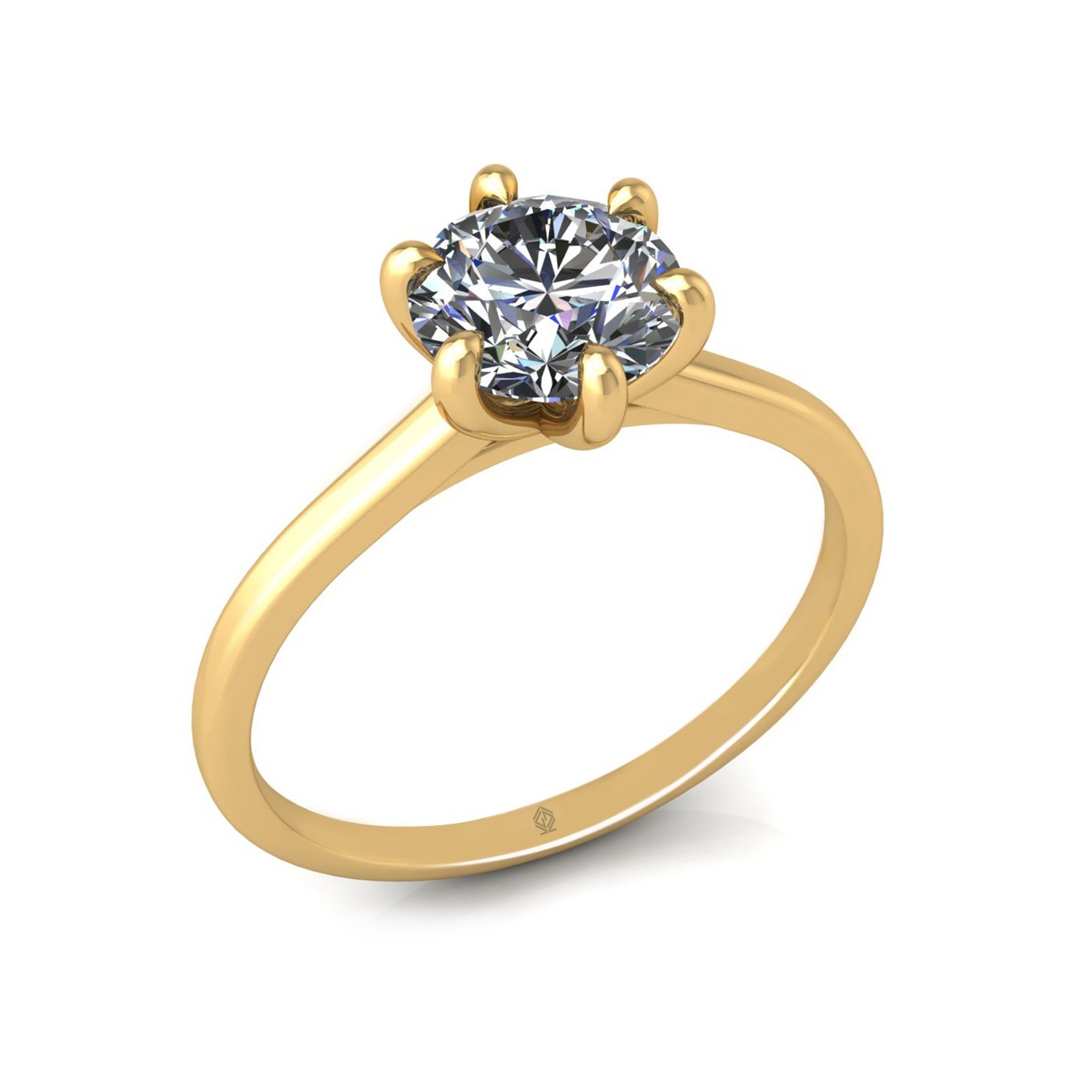 18K YELLOW GOLD 6 PRONGS SOLITAIRE ROUND CUT DIAMOND ENGAGEMENT RING WITH WHISPER THIN BAND